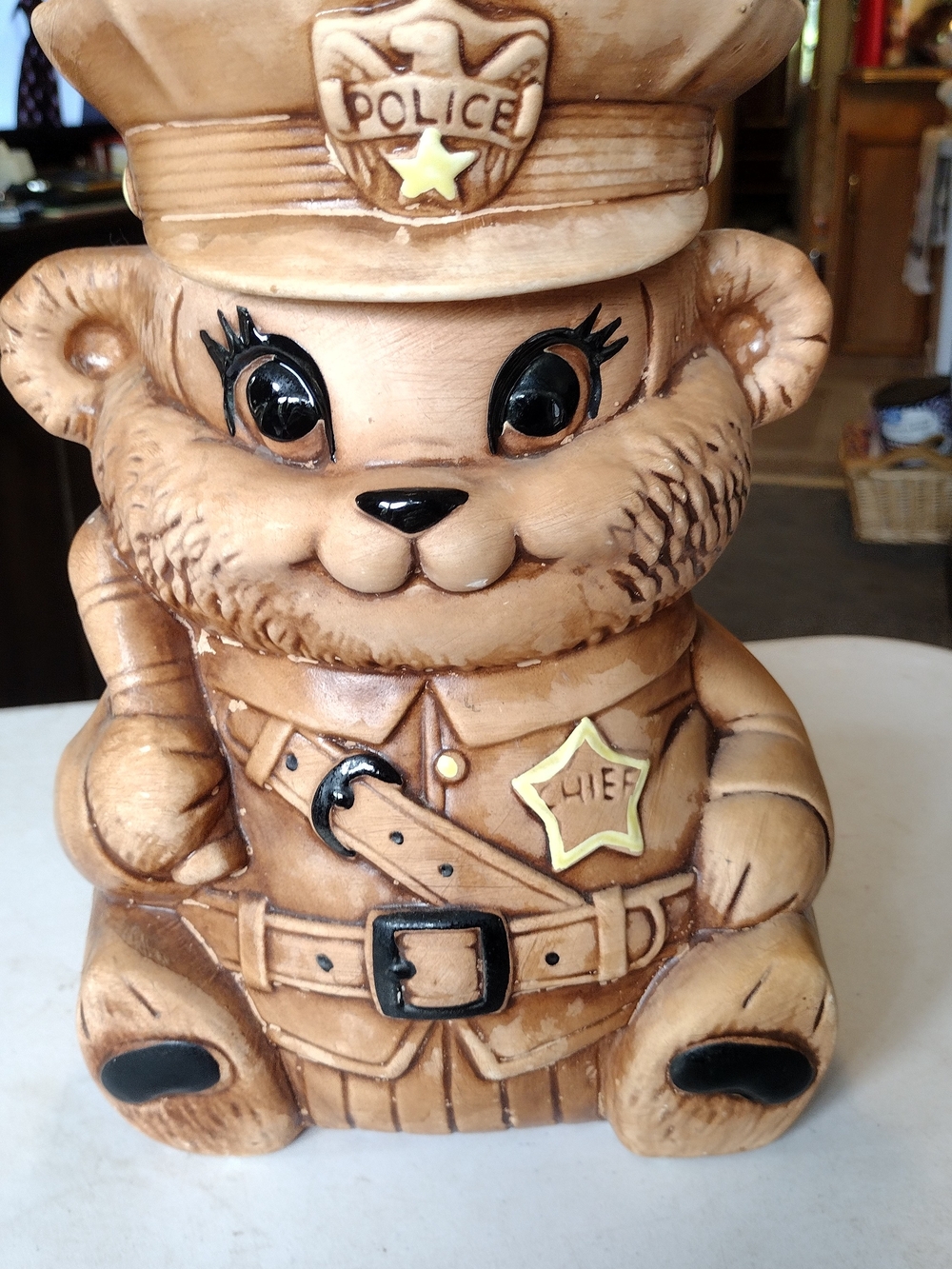 Ceramic Police Bear Figurine - Tan